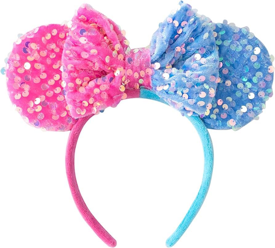 Pearl Mouse Ears Bow Headbands, Sparkle Minnie Ears Headband Glitter Hair Band for Party Princess... | Amazon (US)
