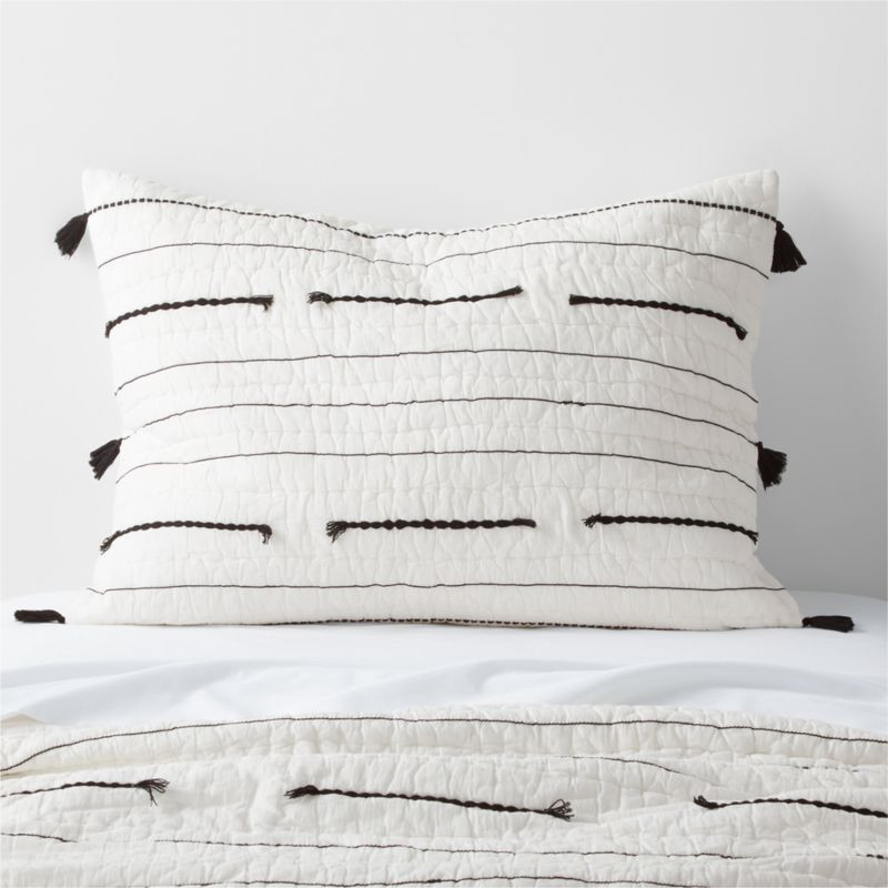 Modern Black Embroidered Texture Stripe Voile Kids Pillow Sham + Reviews | Crate & Kids | Crate & Barrel
