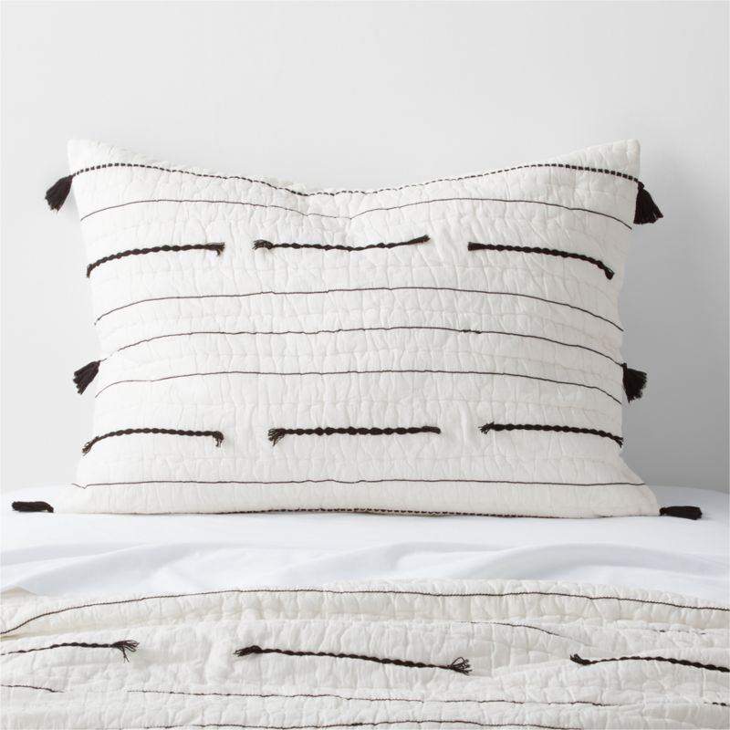 Modern Black Embroidered Texture Stripe Voile Kids Pillow Sham + Reviews | Crate & Kids | Crate & Barrel