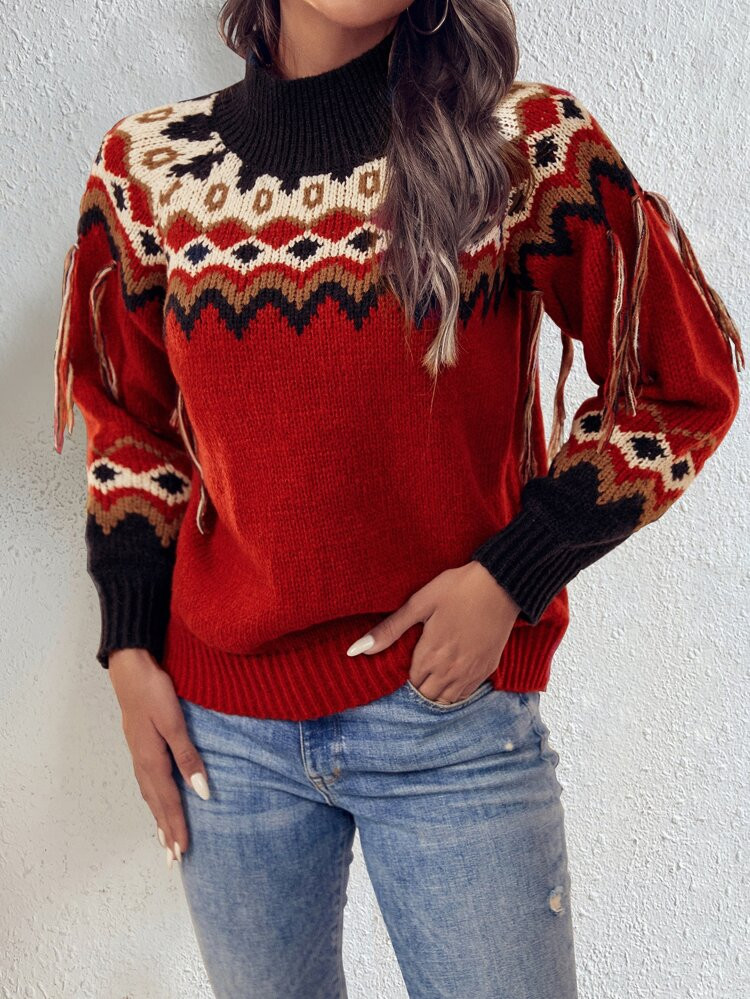 Geo Pattern Mock Neck Sweater | SHEIN