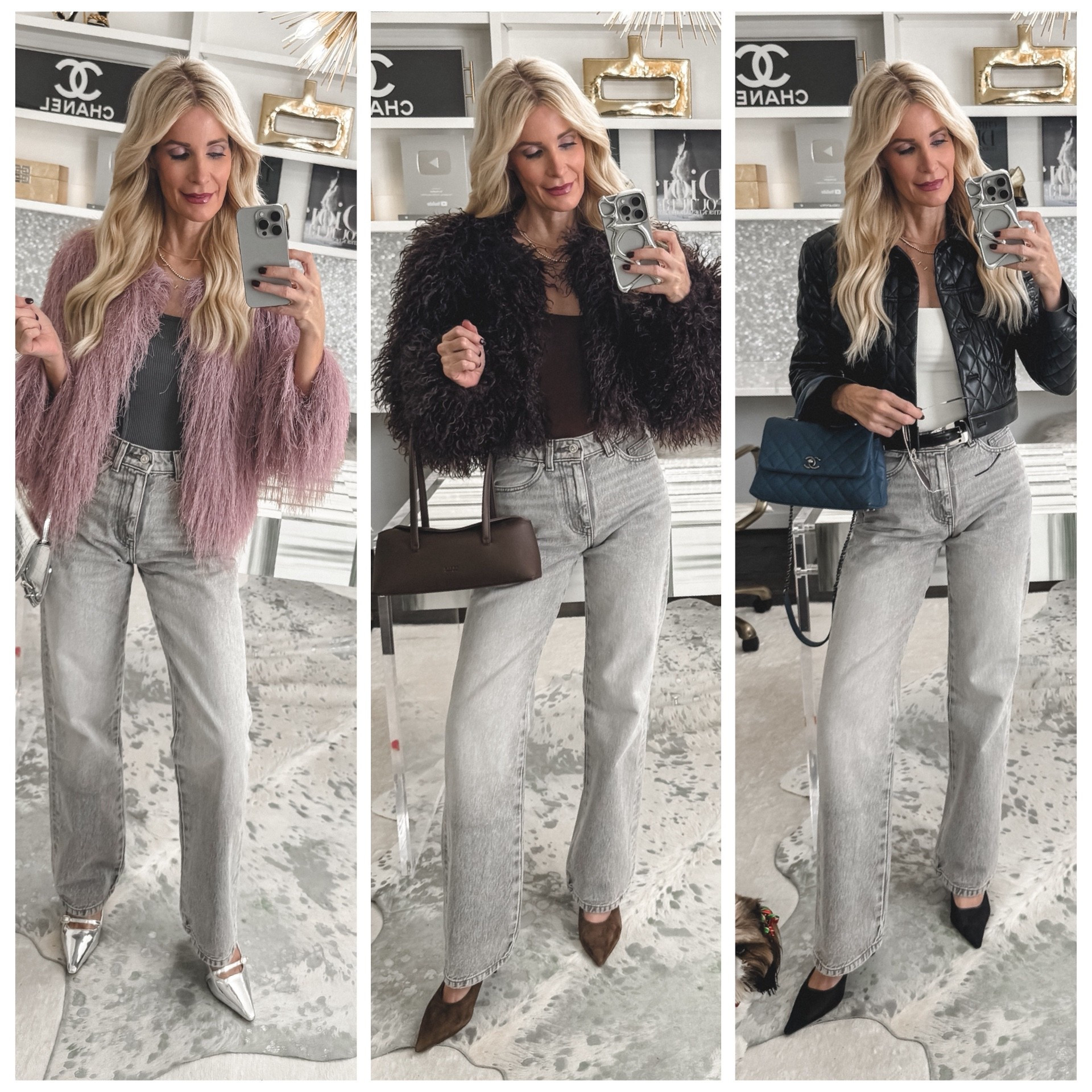 One pair of jeans. Three totally different vibes. ✨
Styling these incredibly slimming, high-waisted, straight-leg gray Zara jeans 3 ways — and yes, they’re on major sale right now (under $30) 

🩶Look 1: Fun + flirty pink fringe jacket
🩶Look 2: Chic chocolate brown faux fur jacket
🩶Look 3: Cropped vegan leather Alice + Olivia quilted jacket (hello luxe vibes)

Same jeans, totally different moods — and I honestly love all three.
Grab these ASAP because I promise they’re going to sell out.

Which look is your favorite — 1, 2, or 3? 



#LTKSaleAlert #LTKOver40 #LTKootd
