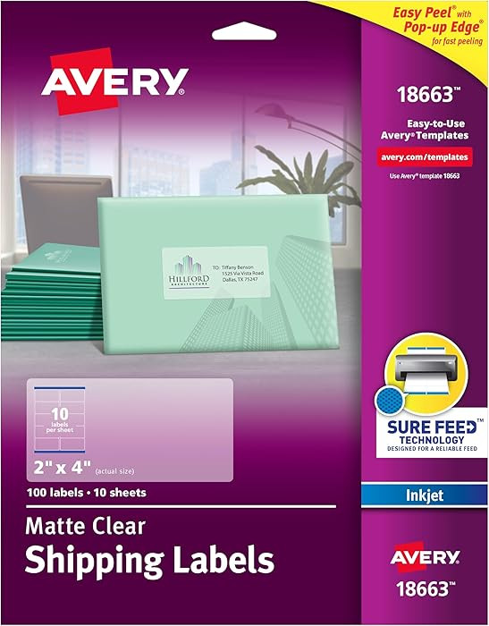 Avery Printable Shipping Labels with Sure Feed, 2" x 4", Matte Clear, 100 Blank Mailing Labels (1... | Amazon (US)