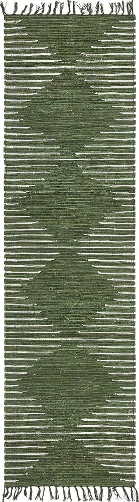 Unique Loom Chindi Cotton Collection Area Rug - Briah (2' 7" x 10' Runner, Green/ Ivory) | Amazon (US)