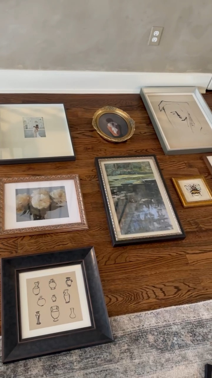 Everything I used for my gallery wall! The dimensions of the frames & prints are below.

Row 1-
Top: 5x7 wedding photo, frame: 16x17.75
Middle: 8x10 photo, frame 13.5x16.5
Bottom: preframed 15.5 x 13.5

Row 2-
Top: 8x10 print, 12x15 frame
Middle: 8x10 photo, 10x12 frame
Bottom: peframed 14x21

Row 3-
Top: pre frames 17x23
Bottom: pregeamed 8x8

Row 4- 
Top: 8x10 print, 13x16 frame
Bottom: 4x6 wedding photo, 15x15 frame 

Top Right: 6x7.5 peint, 13.25 x 15.25 (this frame was custom made at a local framer for this print)

Paint colors are Portola Paints limewash in Beverly & Benjamin Moore White Dove.

#LTKFindsUnder50 #LTKHome #LTKWatchNow