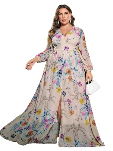 TOLEEN Plus Size Dresses for Women Spring Summer 2024 V Neck Casual Elegant Long Sleeve Floral Pr... | Amazon (US)