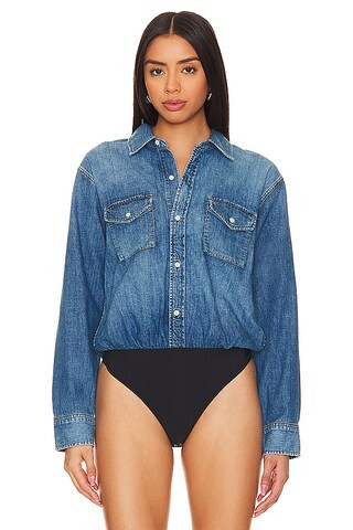Sera Denim Bodysuit in Strudel | Revolve Clothing (Global)