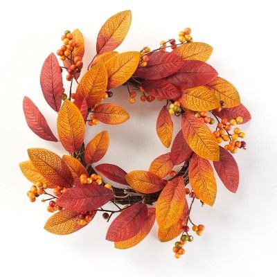 Lakeside Decorative Harvest Hanging Wreath Decoration with Faux Berries | Target