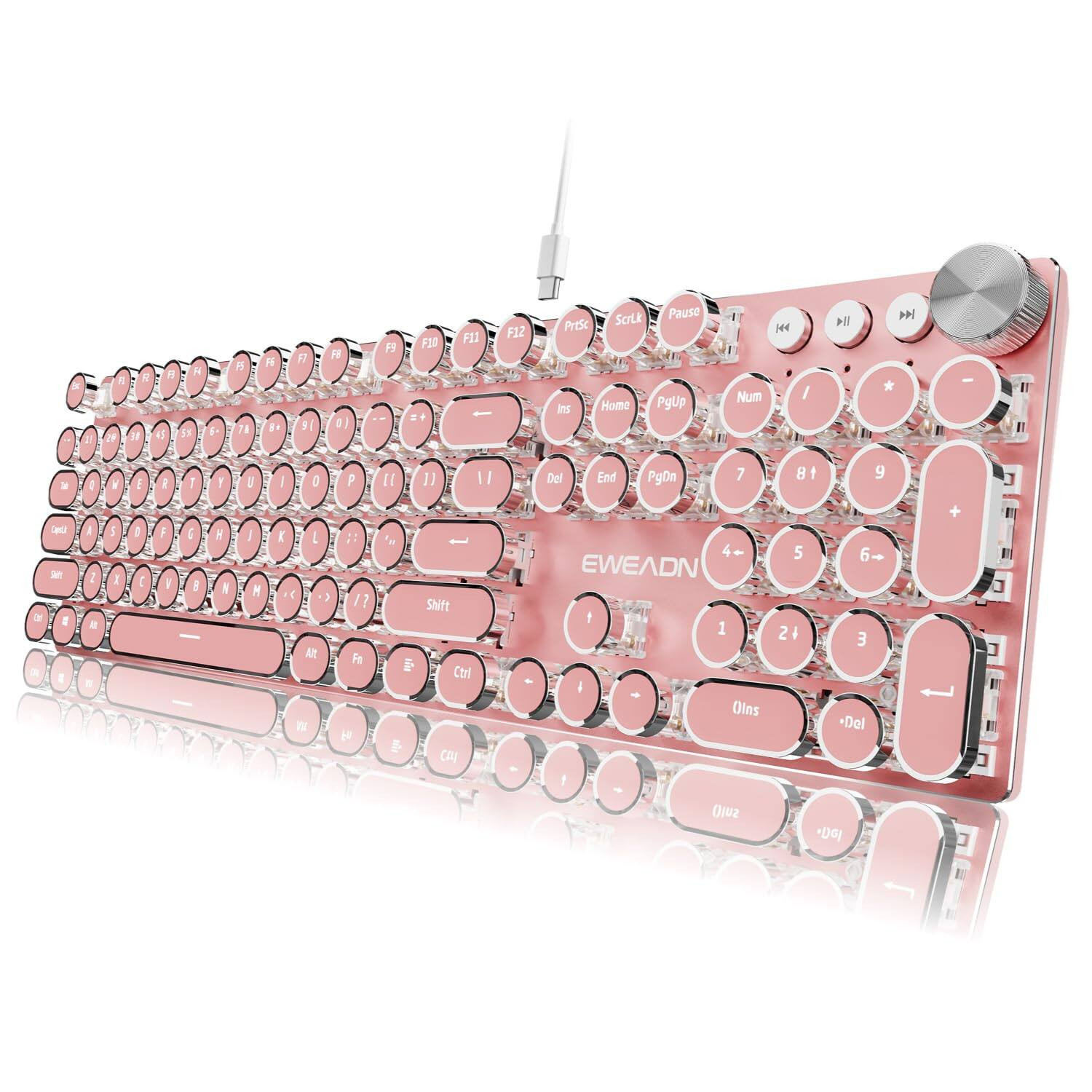PO3TICJUNKI3 - Eweadn Typewriter Style Mechanical Wired Keyboards 104 Keys Backlit Led Metal Media Control Knob Computer P - Dark Pink | Best Buy U.S.