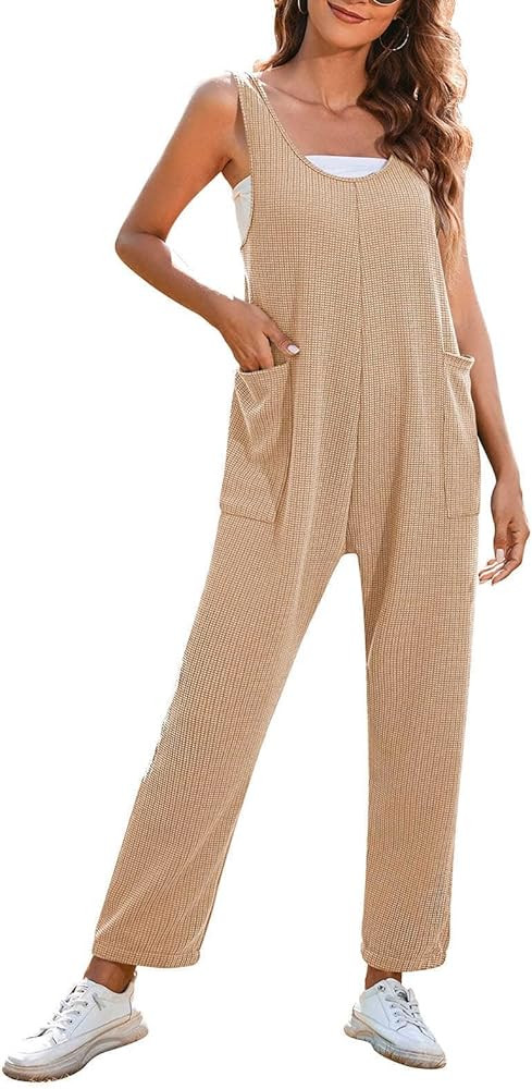 Pink Queen Jumpsuits for Women Casual Summer Rompers Sleeveless Waffle Knit Loose Baggy Overalls ... | Amazon (US)