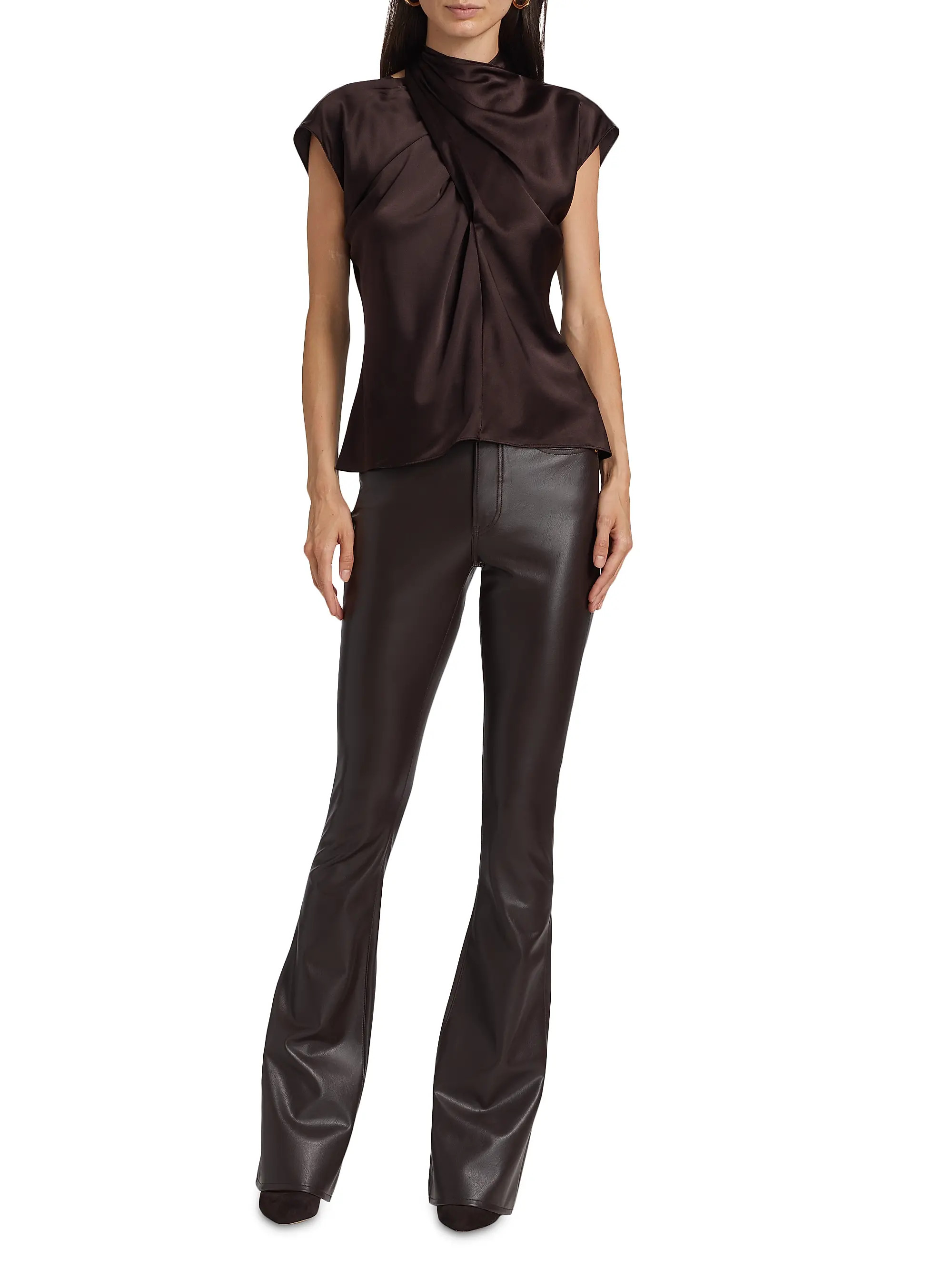 Beverly High-Rise Faux-Leather Flare Jeans | Saks Fifth Avenue