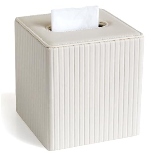 KALEKAIL PU Leather Tissue Box Cover, Square Tissue Box Holder with Magnetic Closure, Modern Cube Tissue Covers Tissue Holders for Bathrooms, Ivory | Amazon (US)