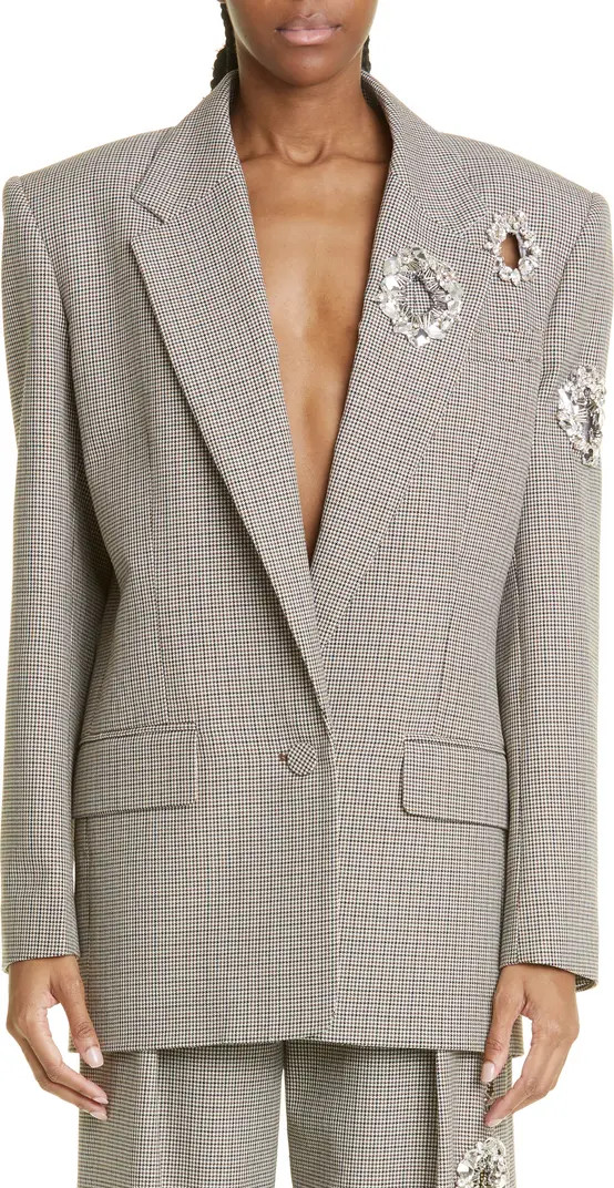 Distressed Crystal Relaxed Fit Check Wool Blazer | Nordstrom
