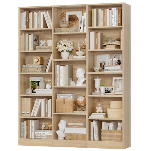 FACBOTALL Triple Wide Bookshelf, 6 Tier Large Bookshelf, Bookcase with 17 Open Display Shelves, 7... | Amazon (US)