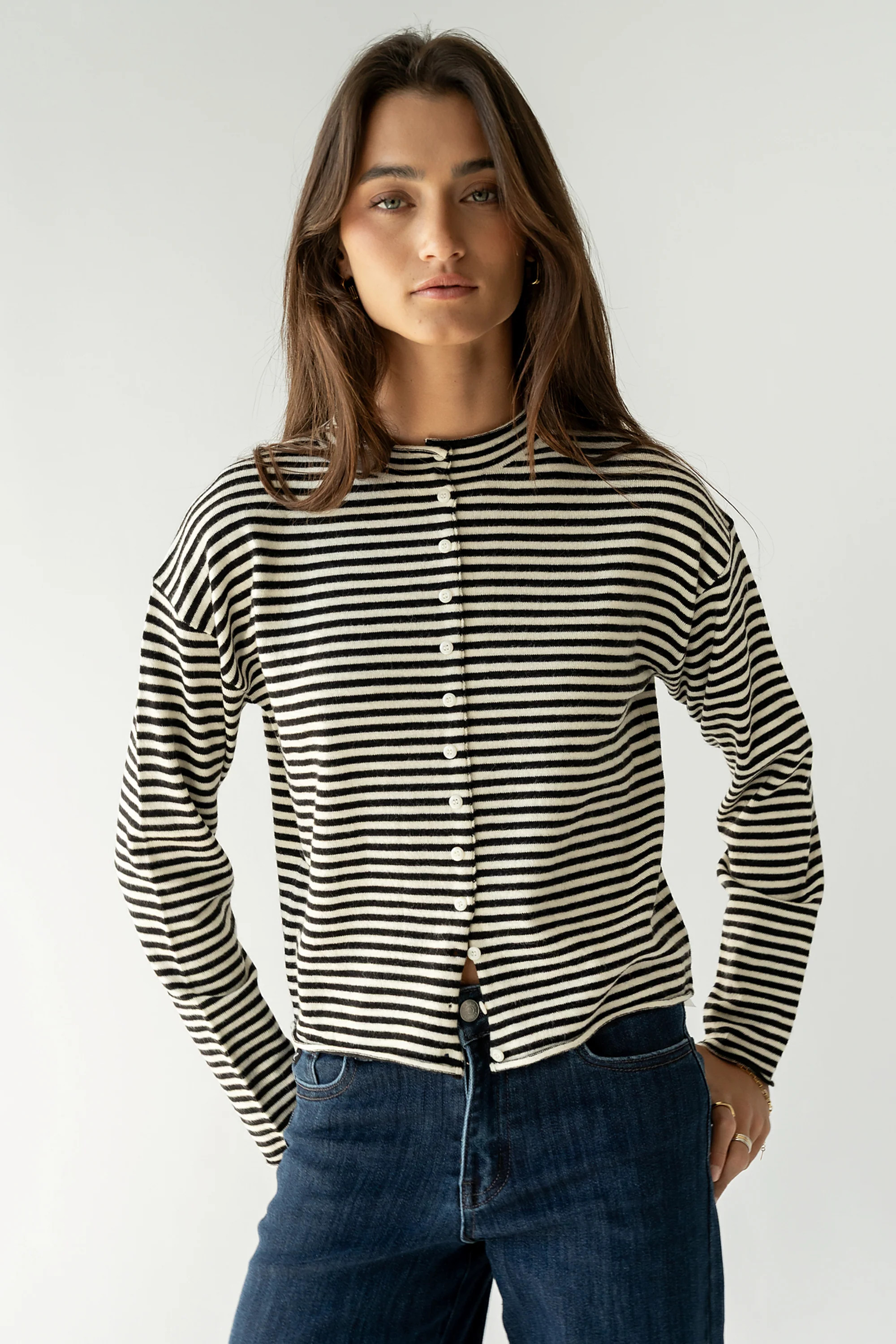 Julianne Striped Cardigan in Black | Böhme US
