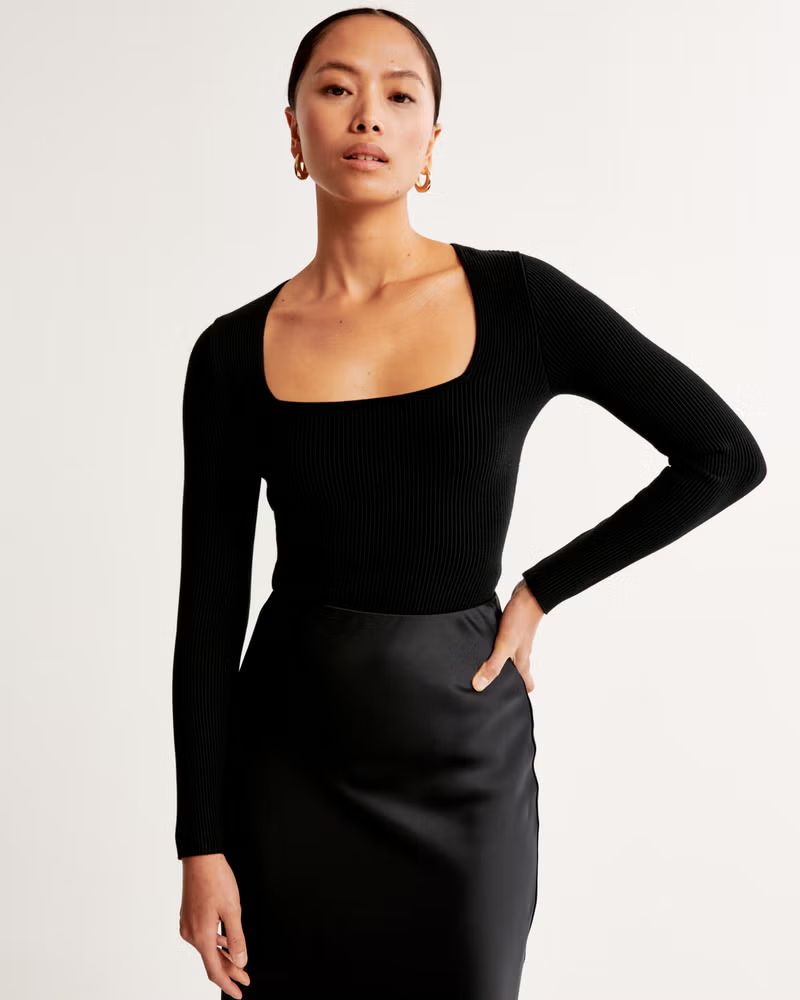 Women's Long-Sleeve Ottoman Squareneck Bodysuit | Women's Tops | Abercrombie.com | Abercrombie & Fitch (US)