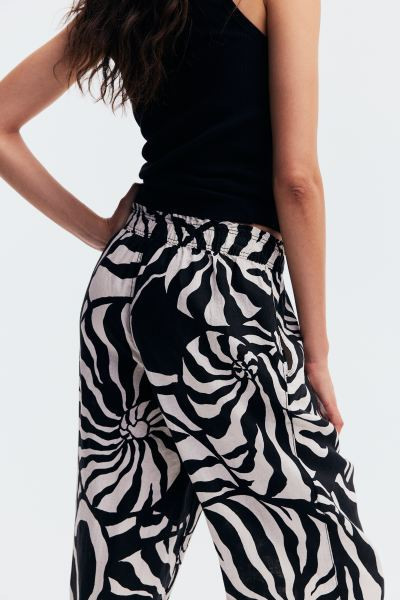 Ankle-length Linen Pants - High waist - Ankle-length - Black/patterned - Ladies | H&M US | H&M (US + CA)