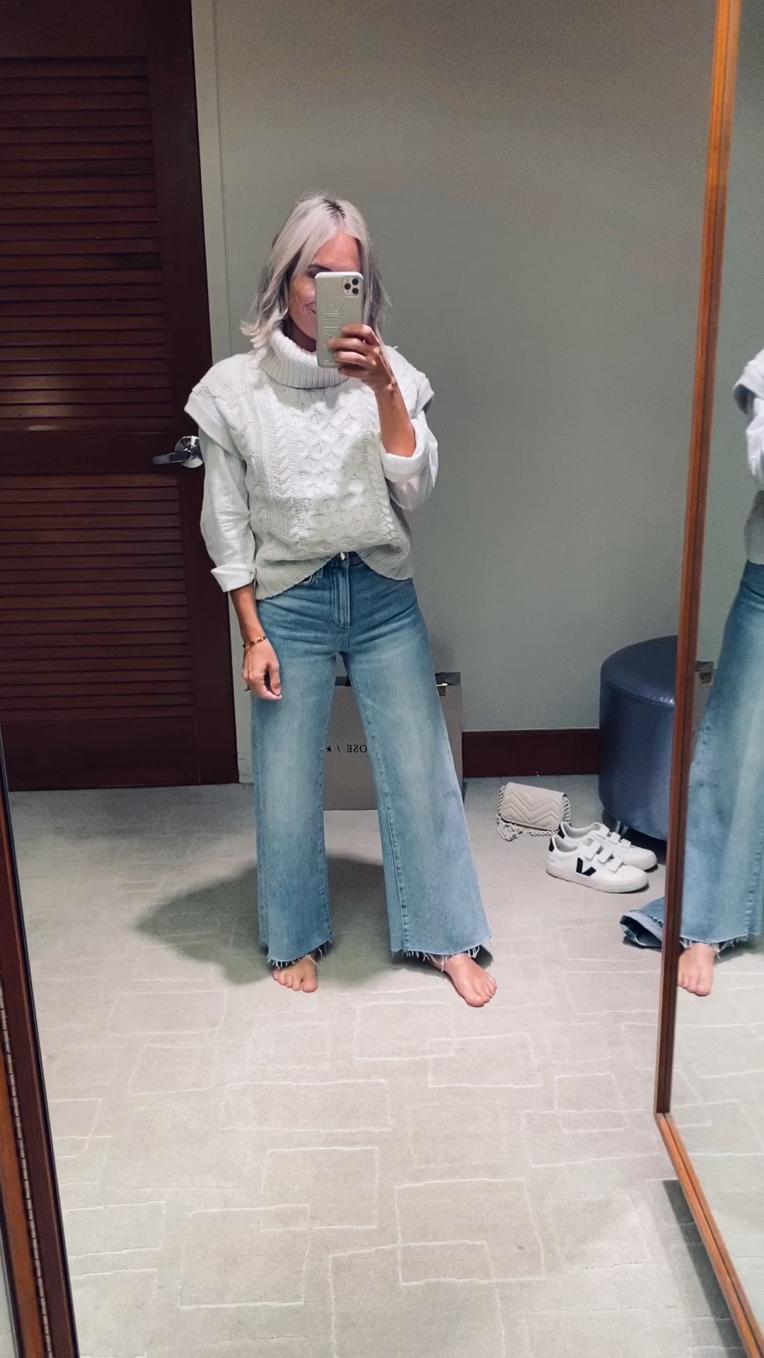 Neiman  Marcus Sale, Friends and Family sale. Raw hem, wide leg, high rise denim
Joes Jeans- in my true size 24

#LTKstyletip #LTKsalealert
