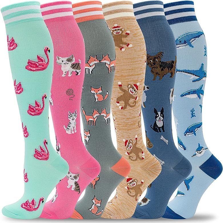 fenglaoda Compression Socks for Women Circulation 20-30mmHg Crazy, Cute, Socks Support for Nurse, Pr | Amazon (US)