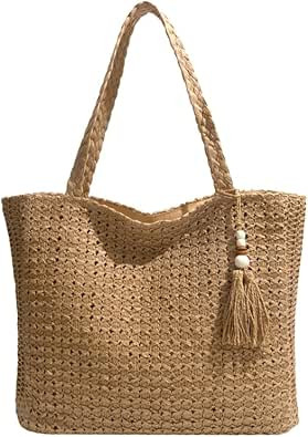 Women Straw Shoulder Bag Lightweight Weave Bag Large Capacity Summer Beach Purse with Tassel for ... | Amazon (CA)
