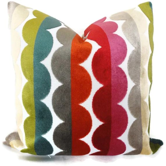 Jonathan Adler Decorative Pillow Cover, Accent Pillow, Multicolor Semi Circle Velvet throw Pillow... | Etsy (US)