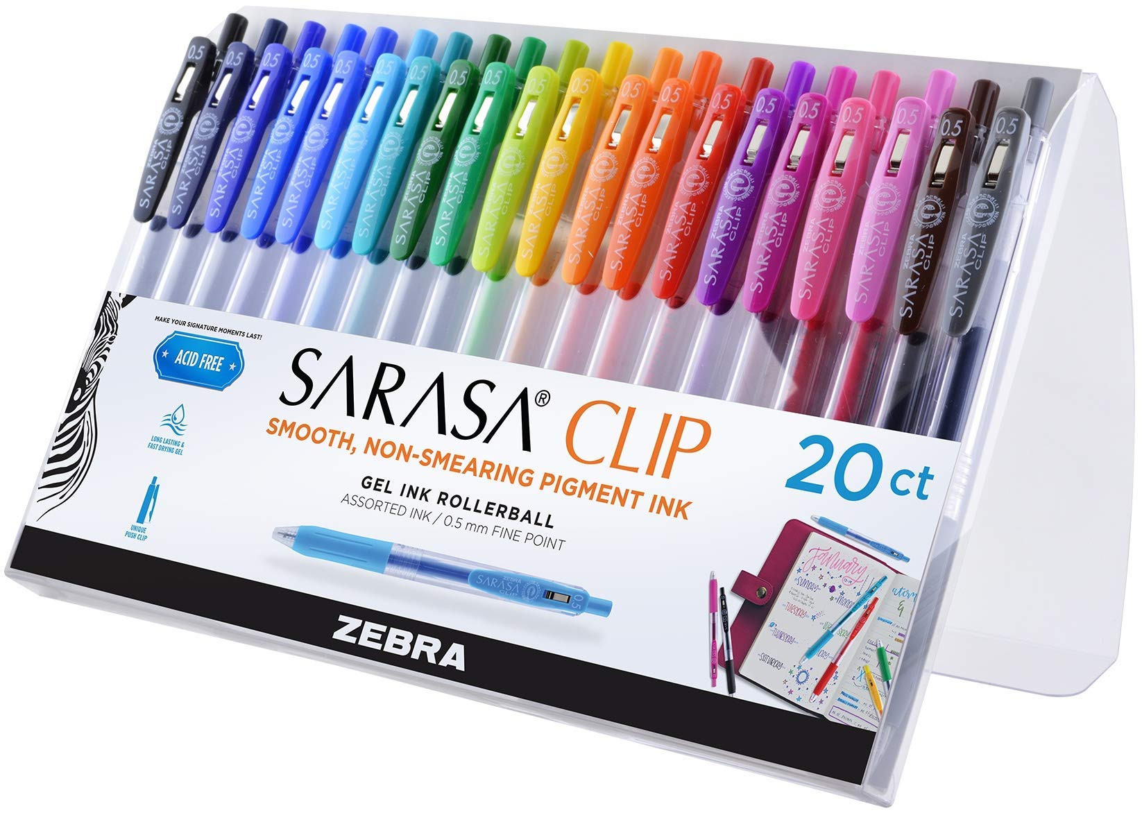 Zebra Pen Sarasa Clip Retractable Gel Pen, 0.5mm Fine Point, Rainbow Assorted Colors, Ideal for S... | Amazon (US)