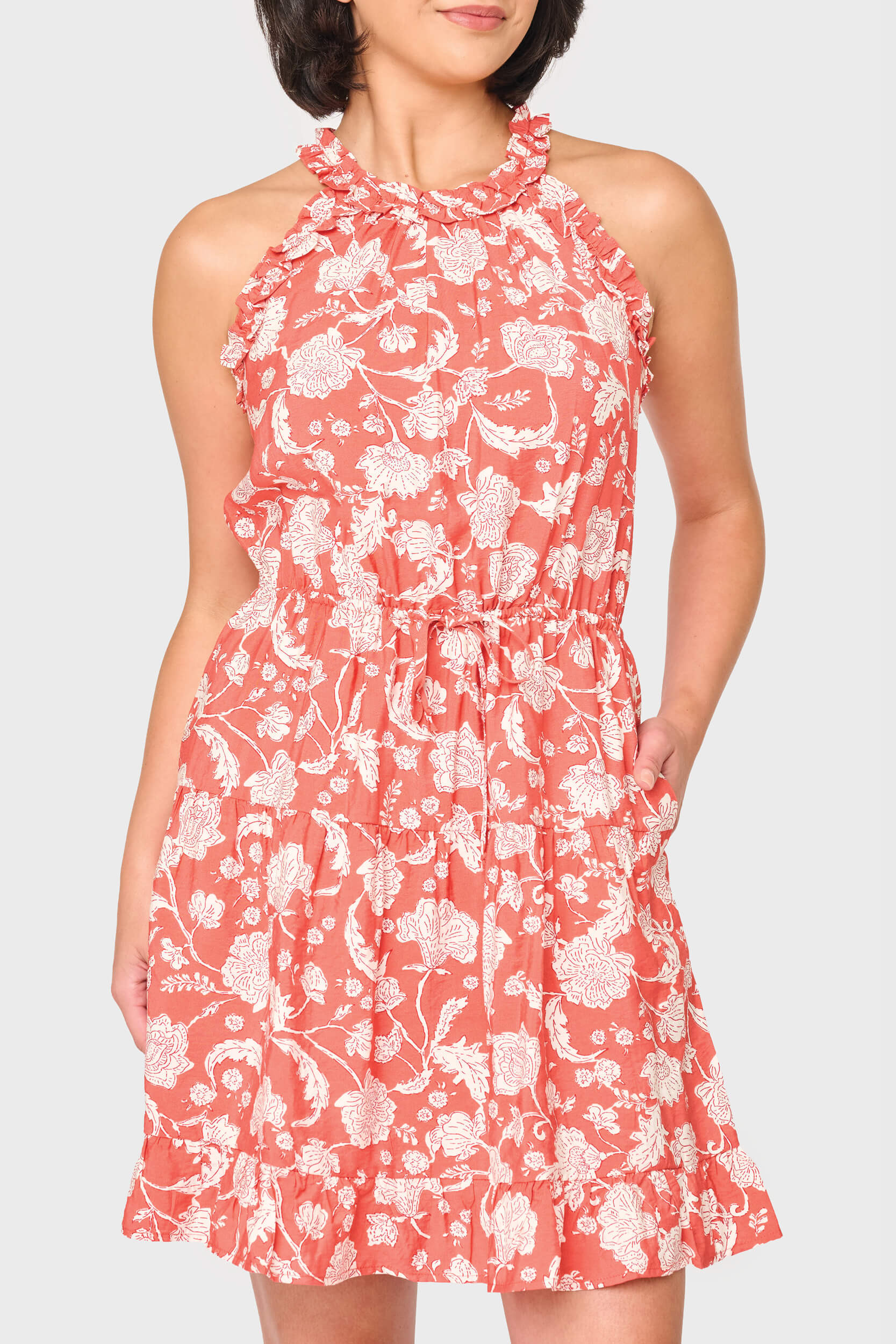 Khloe Ruffle Halter Dress in Desert Rose Garden | Gibsonlook | Gibsonlook