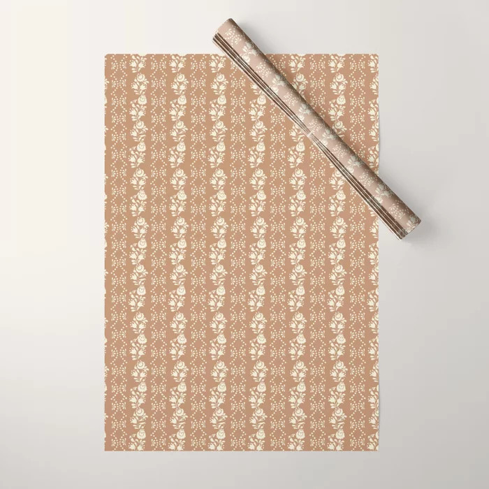 Terracotta Floral Stripe Pattern Wrapping Paper | Society6
