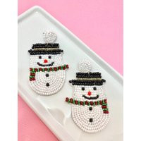 Beaded Snowman Earrings Festive Christmas Holiday Jewelry | Etsy (US)