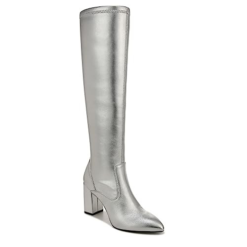 Franco Sarto Womens Katherine Knee High Heeled Boots Silver Metallic Stretch 5.5 M | Amazon (US)