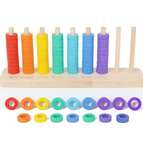 Wooden Color Sorting Stacking Toys, Montessori Toys Rainbow Rings Game, Wooden Sorting & Stacking Toys for Toddlers, Color Recognition Sensory Toy Educational for Ages 3 and Up Boys Girls Gift | Amazon (US)