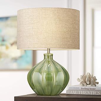 360 Lighting Gordy Modern Accent Table Lamp Handcrafted 20.5" High Ribbed Green Ceramic Oatmeal F... | Amazon (US)