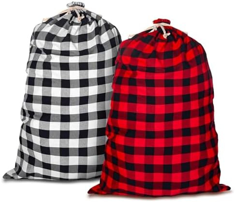 New Upgraded Large Fabric Drawstring Gift Bags, 47x28 Inch, 2 Pcs Buffalo Plaid Big Cloth Gift Ba... | Amazon (US)