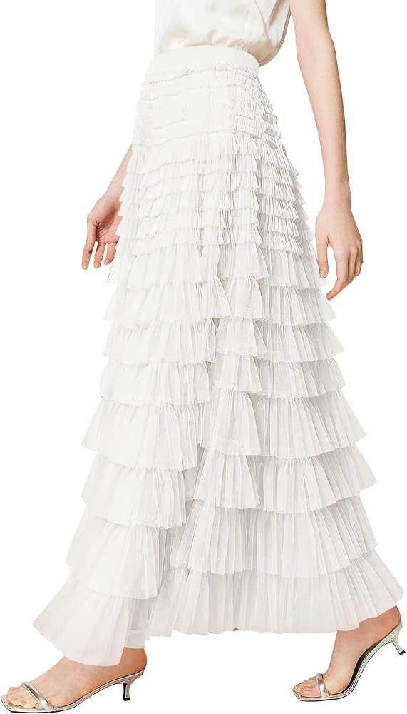 PEHMEA Women Tulle Maxi Skirt High Waist Elegant Flowy Party Guest Skirt | Amazon (US)