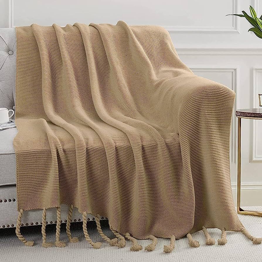 Aormenzy Taupe Throw Blanket with Tassels, Knitted Amazon Finds Amazon Deals Amazon Sales | Amazon (US)