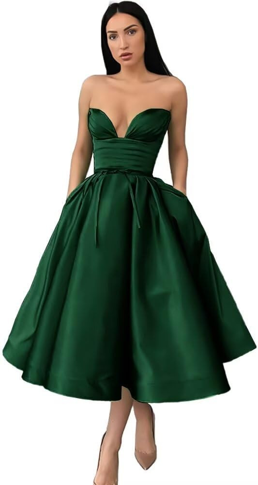 MuXiuFC Sweetheart Homecoming Dresses 2024 for Teens Satin Tea Length Prom Cocktail Graduation Dr... | Amazon (US)