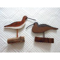 Vintage Set Of Two Handmade Shore Birds Beach Decor Nautical Bird Art Coastal Cottage Folk | Etsy (US)