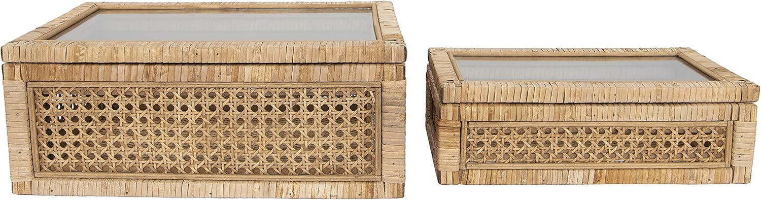 Creative Co-Op Modern Decorative Rectangle Woven Rattan and Wood Display Boxes with Glass Top, Se... | Amazon (US)