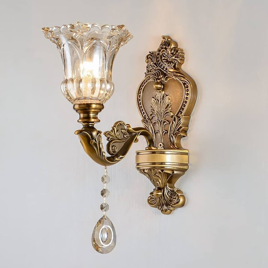 Vintage Wall Sconce, Antique Brass Wall Light, Crystal Floral Bedside Wall Lamp for Entrance, Bed... | Amazon (US)