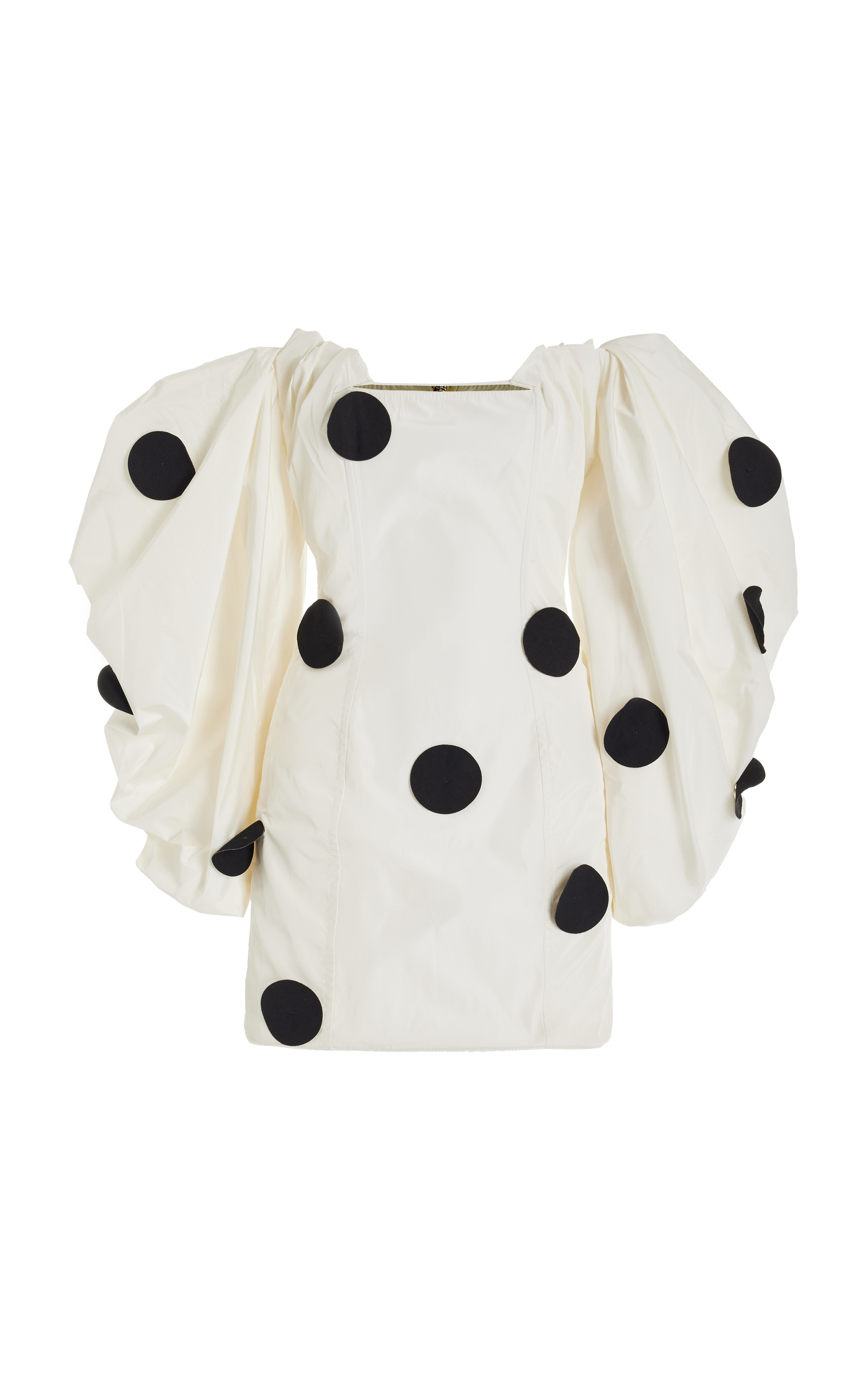 Puff-Sleeve Off-The-Shoulder Dot-Embellished Taffeta Mini Dress | Moda Operandi (Global)