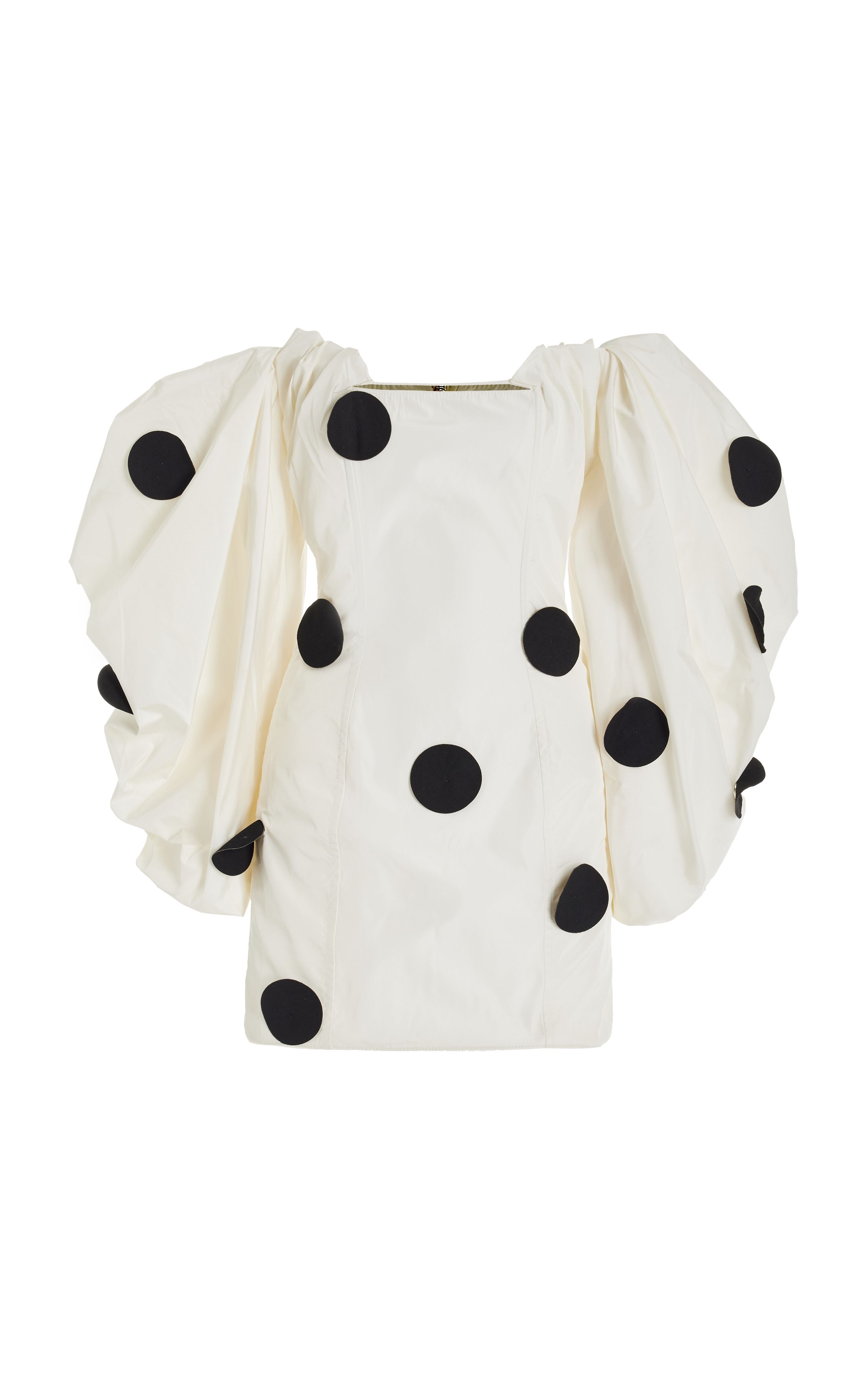Puff-Sleeve Off-The-Shoulder Dot-Embellished Taffeta Mini Dress | Moda Operandi (Global)