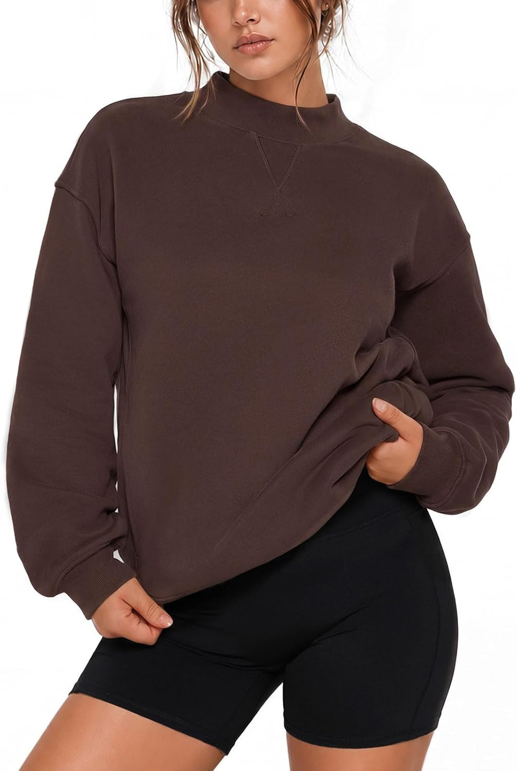 SUUKSESS Women Cotton Mock Neck Sweatshirts Oversized Long Sleeve Pullover | Amazon (US)