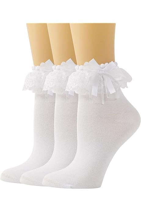 SEMOHOLLI Women Ankle Socks,Pearl Lace Ruffle Frilly Comfortable No-Show Cotton Socks Princess Socks | Amazon (US)