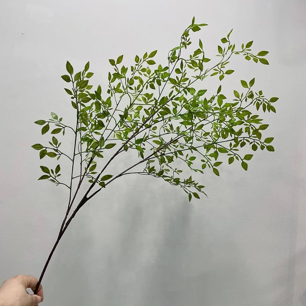 DULRLLY 3Pcs Artificial Greenery Bamboos Leaves Stems 43 Inch Long Stem Faux Green Nandina Branch... | Amazon (US)
