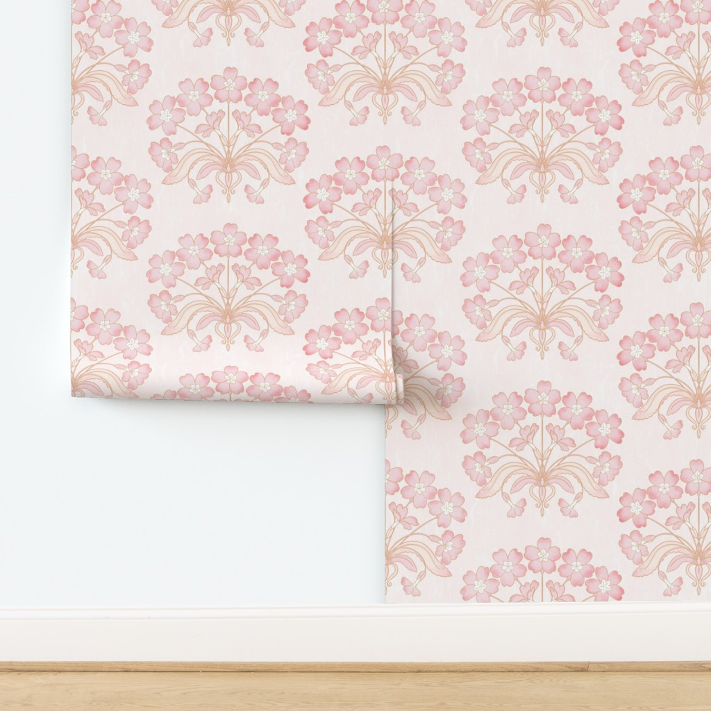 English Primrose Damask (pastel peach) medium Wallpaper byhelenpdesigns | Spoonflower