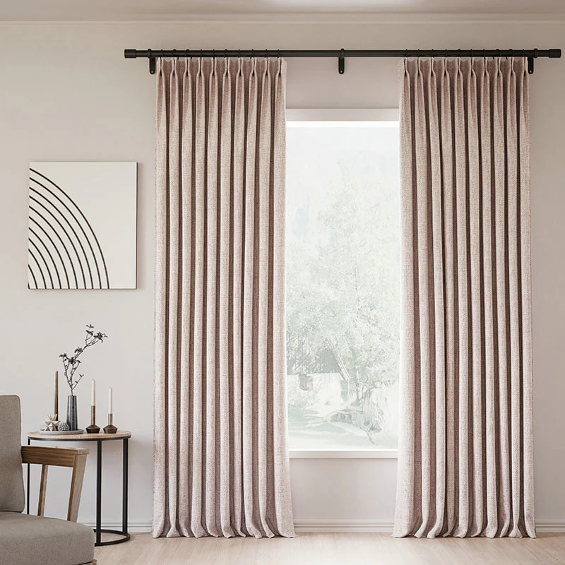 Pinch Pleated Lille Linen Memory Trained Blackout Curtains Natural Pink Lemonade Modern Custom Dr... | Homerilla