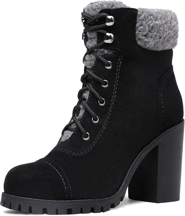 DREAM PAIRS Women’s Lace up Boots Chunky High Heel Ankle Booties Shoes | Amazon (US)