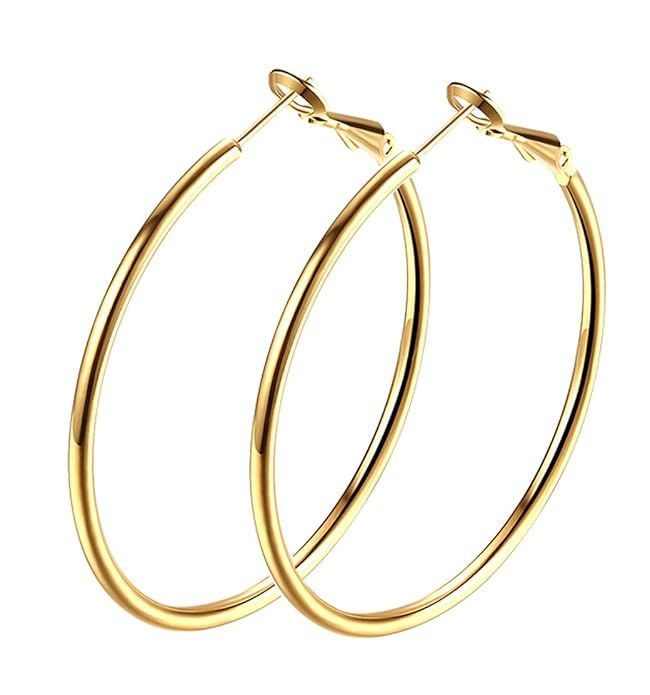 Hoop Earrings, 18K Gold Plated Rounded Hoops Earrings for Women Girls | Amazon (US)