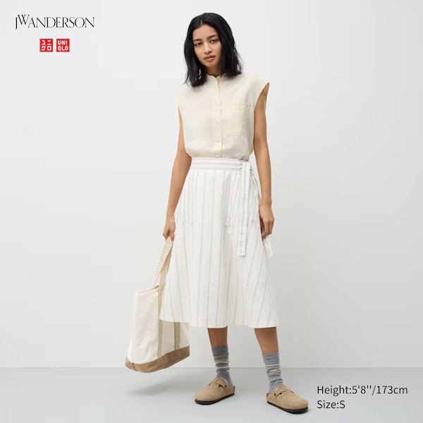 Linen Blend Striped Belted Flared Skirt | UNIQLO (US)