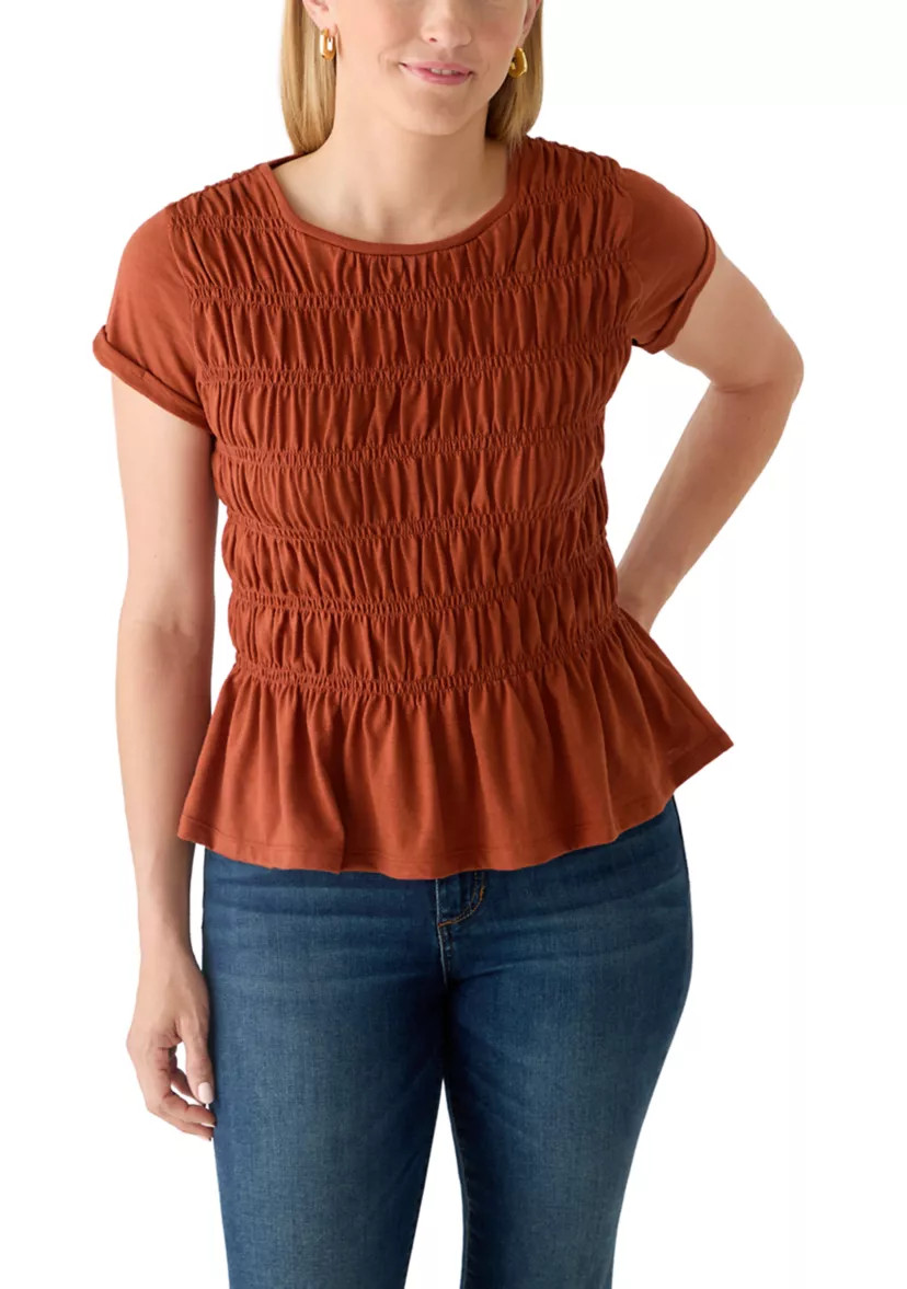 Women's Crew Neck Smocked T-Shirt | Belk