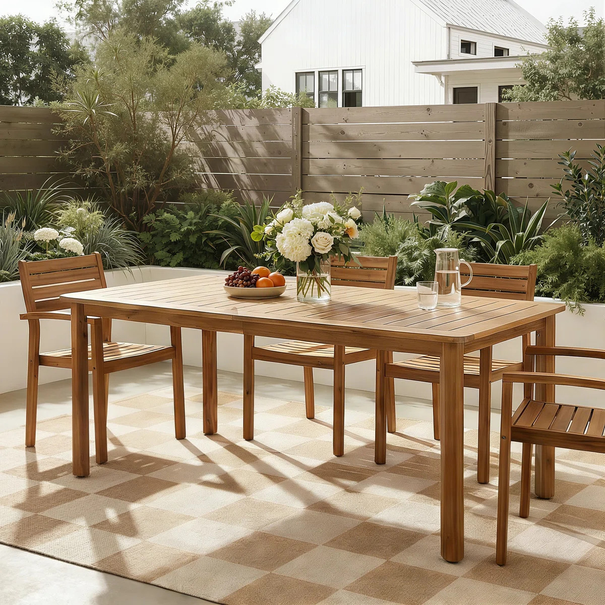 Marlowe 68.9" Modern Coastal Acacia Wood Rectangular Outdoor Dining Table With Slatted Top | Wayfair North America